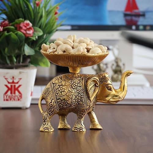 KridayKraft Metal Elephant Dry Fruit Bowl Showpiece Gold Polish for Your Home,Office Table Decorative,Elephant Showpiece Bowl for Gift,Animal Figurines - Image 3
