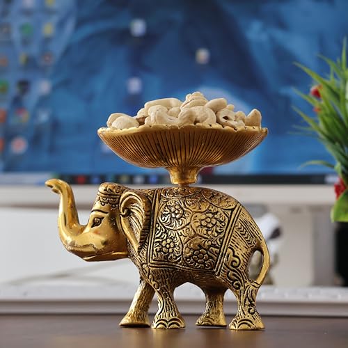 KridayKraft Metal Elephant Dry Fruit Bowl Showpiece Gold Polish for Your Home,Office Table Decorative,Elephant Showpiece Bowl for Gift,Animal Figurines - Image 4