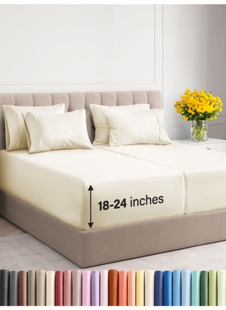 Extra Deep Split King Sheet Set - 7 Piece Breathable and Cooling Sheets - Hotel Luxury Bed Sheets Set - Easy Fit - Soft  Wrinkle Free and Comfy Sheets Set - Off White Sheet Set with Extra Deep Pockets - pzsku/ZC14157FA8695A970BCEBZ/45/1749651048/41542ebb-7619-402b-aabc-852fb8c2bc8f