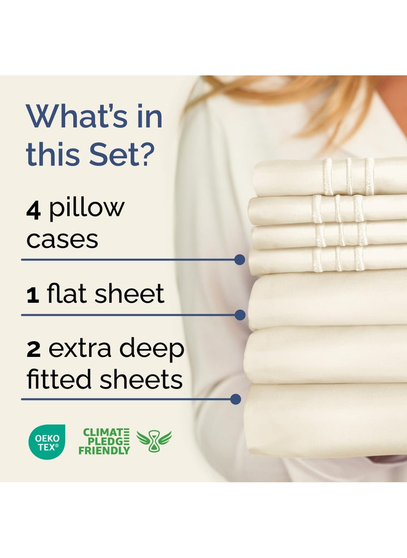 Extra Deep Split King Sheet Set - 7 Piece Breathable and Cooling Sheets - Hotel Luxury Bed Sheets Set - Easy Fit - Soft  Wrinkle Free and Comfy Sheets Set - Off White Sheet Set with Extra Deep Pockets
