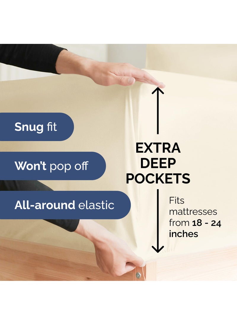 Extra Deep Split King Sheet Set - 7 Piece Breathable and Cooling Sheets - Hotel Luxury Bed Sheets Set - Easy Fit - Soft  Wrinkle Free and Comfy Sheets Set - Off White Sheet Set with Extra Deep Pockets