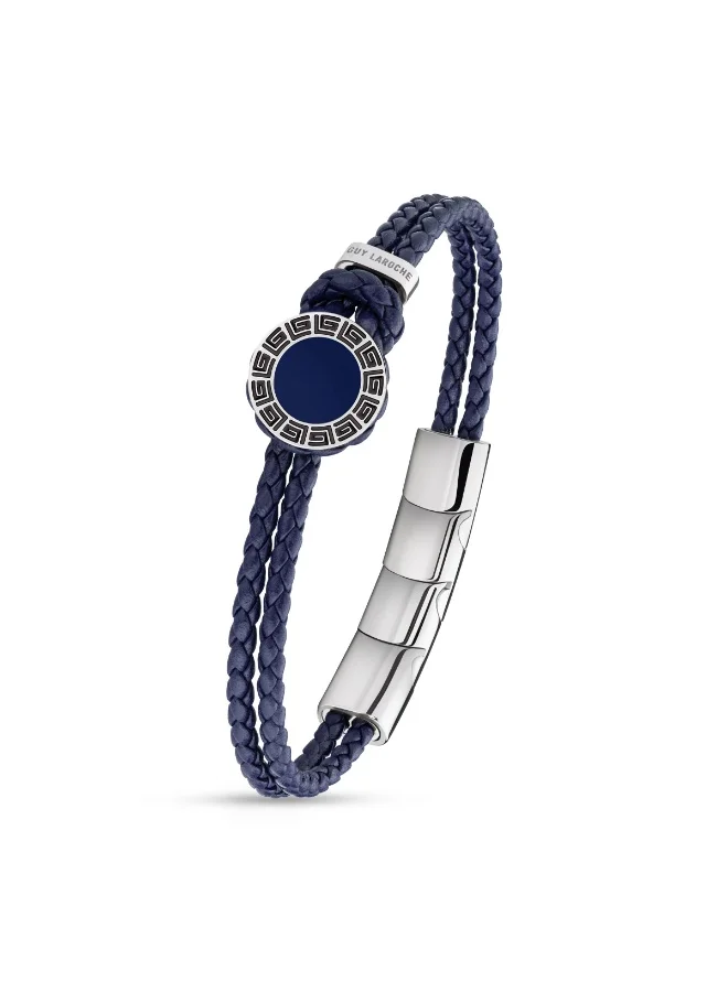 غاي لاروش Marc Blue Braided Leather Bracelet for Men