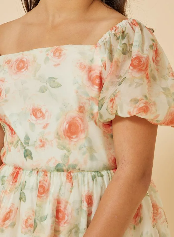 Styli Floral Chiffon Dress