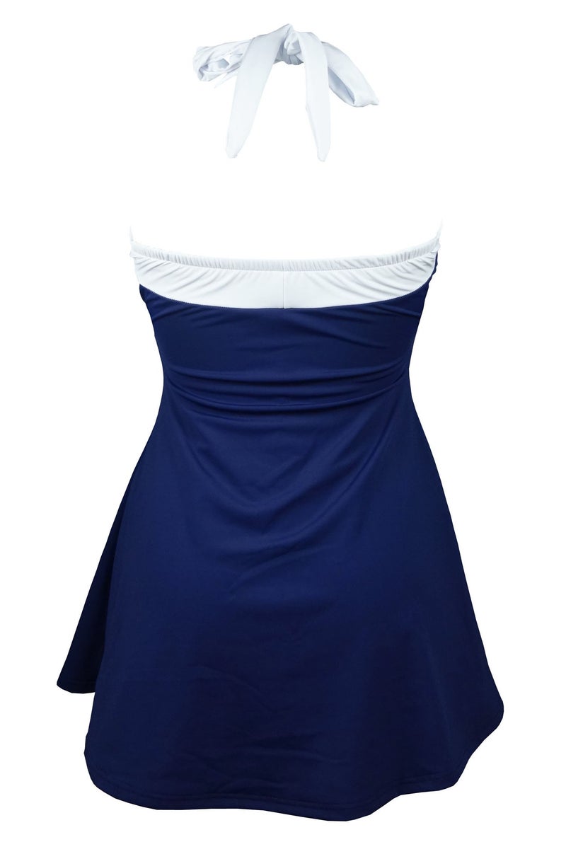 COCOSHIP White & Navy Blue Striped Vintage Sailor Pin Up Swimsuit One Piece Skirtini Cover Up Beachwear XXL(US14) - Image 3