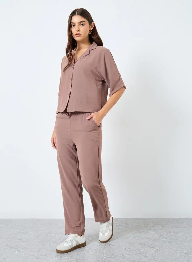 Styli Styli Women Brown Boxy Shirt and Straight Fit Pants Co-Ords
