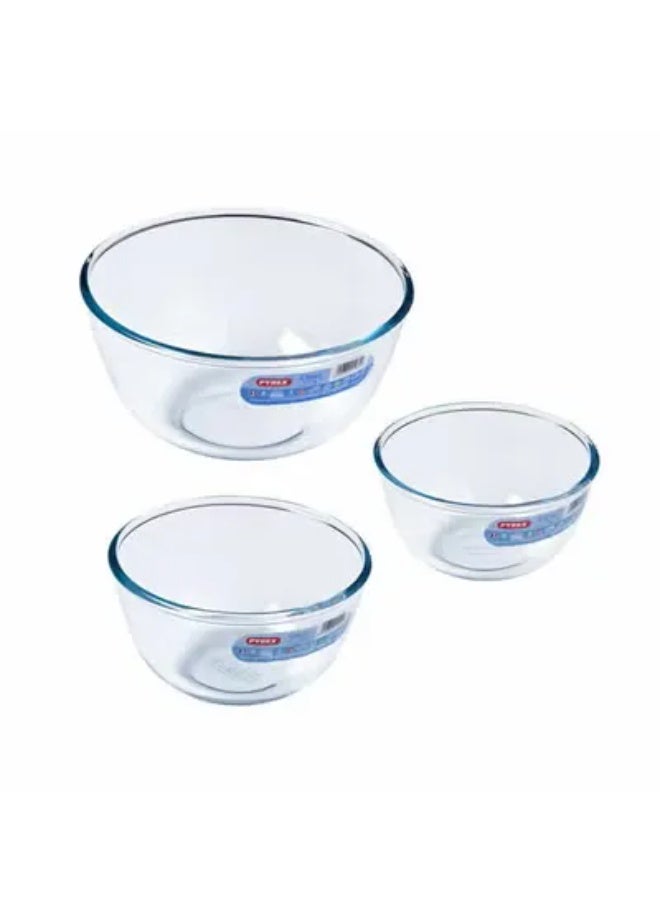 بيريكس 3-Piece Extreme Resistance Glass Mixing Bowl Set Clear Small 0.5 Liters, Medium 1 Liters, Large 2 Liters (Made in France) - Image 1