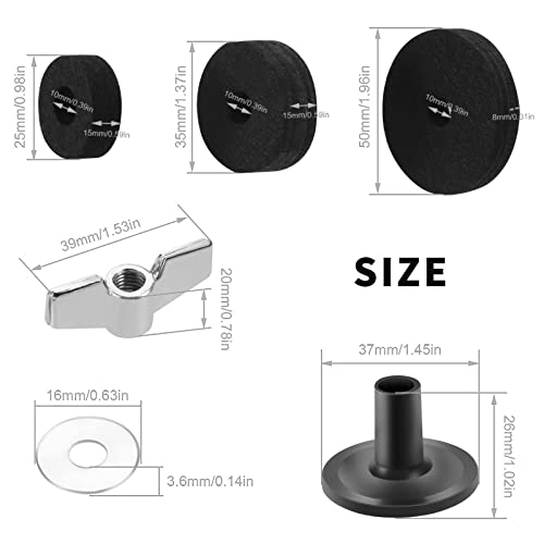 Cheerock 21 Pcs Cymbals Replacement Accessories Cymbal Stand Felts Hi-Hat Clutch Felt Cup with Sleeves, Base Wing Nuts and Washers for Drum Set Black - Image 2