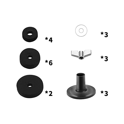 Cheerock 21 Pcs Cymbals Replacement Accessories Cymbal Stand Felts Hi-Hat Clutch Felt Cup with Sleeves, Base Wing Nuts and Washers for Drum Set Black - Image 3