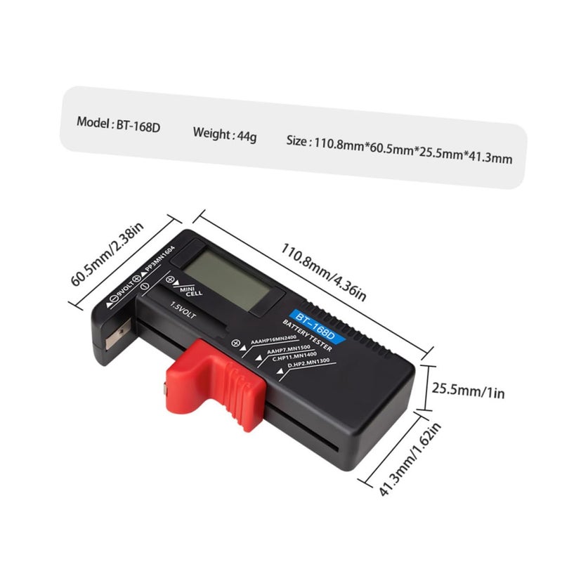 Digital Battery Tester for AA AAA 1 5V and 9V Batteries LCD Display Portable Household Electronics Black Red - Image 3