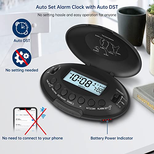 DreamSky Vibrating Alarm Clock for Heavy Sleepers - Auto Set Bed Shaker Alarm Clock Under Pillow for Hearing Impaired, Bedroom, Travel, Rechargeable Battery Operated, Cordless, Auto DST, LCD Backlight - Image 3