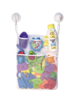 Bath Toy Storage - Large 14 x 20 inch Bathtub Toy Holder + 2 Locking Hooks, Quick Dry & Easy for Kids to Put Bath Toys Away