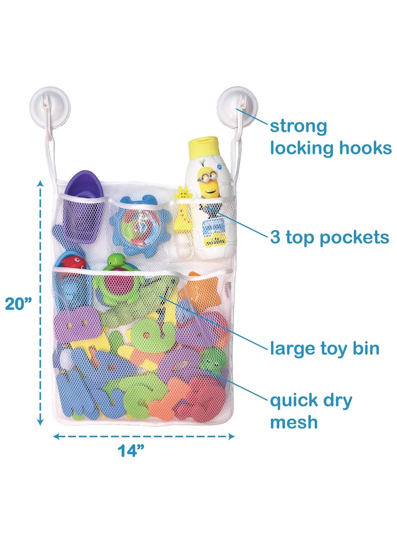 Goolsky - Bath Toy Storage - Large 14 x 20 inch Bathtub Toy Holder + 2 Locking Hooks, Quick Dry & Easy for Kids to Put Bath Toys Away - Image 1