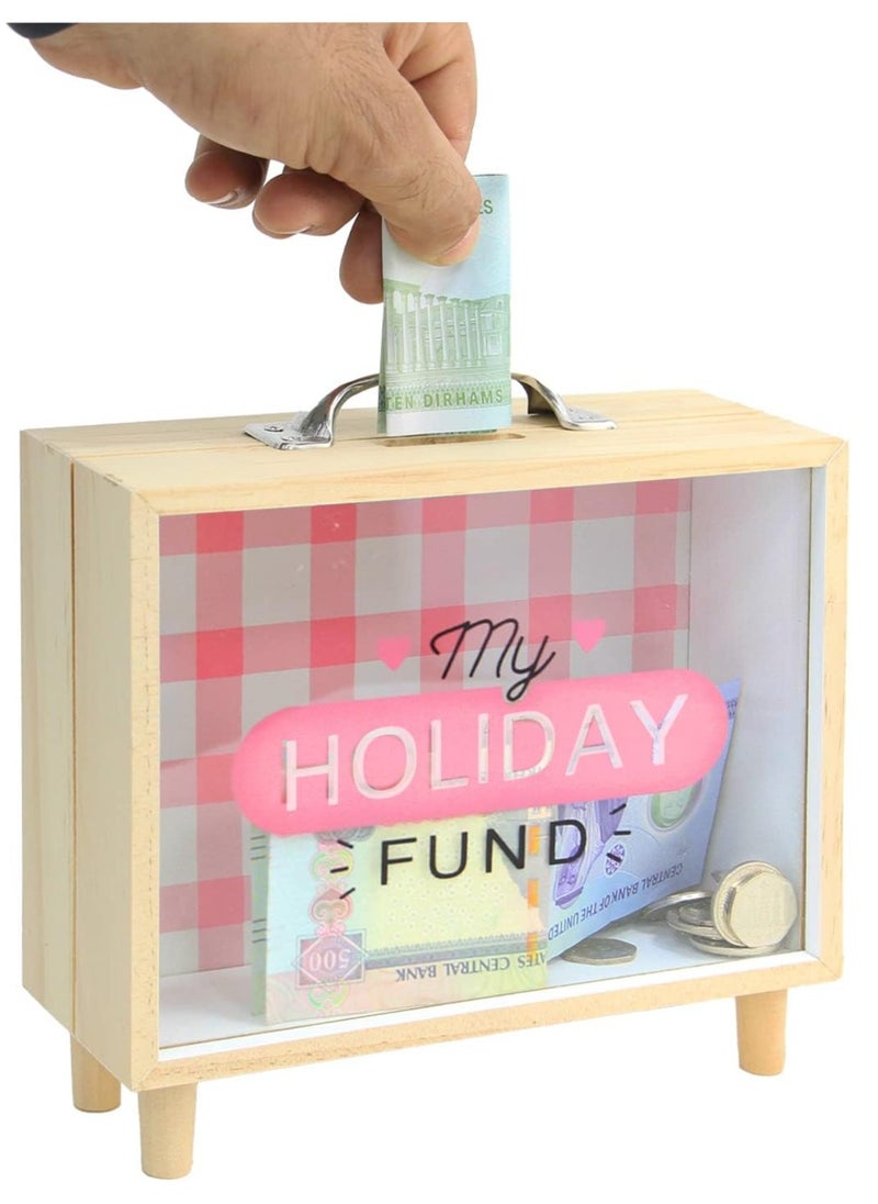 VITION - Money Bank for Adults, Money Box Coin Money Bank Decorative Shadow Box Wooden Frame Natural Wood (My Holiday Fund) - Image 1