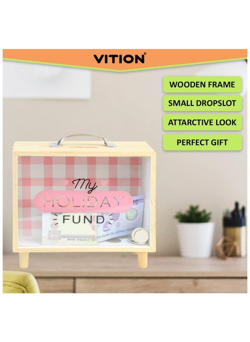 VITION - Money Bank for Adults, Money Box Coin Money Bank Decorative Shadow Box Wooden Frame Natural Wood (My Holiday Fund) - Image 1