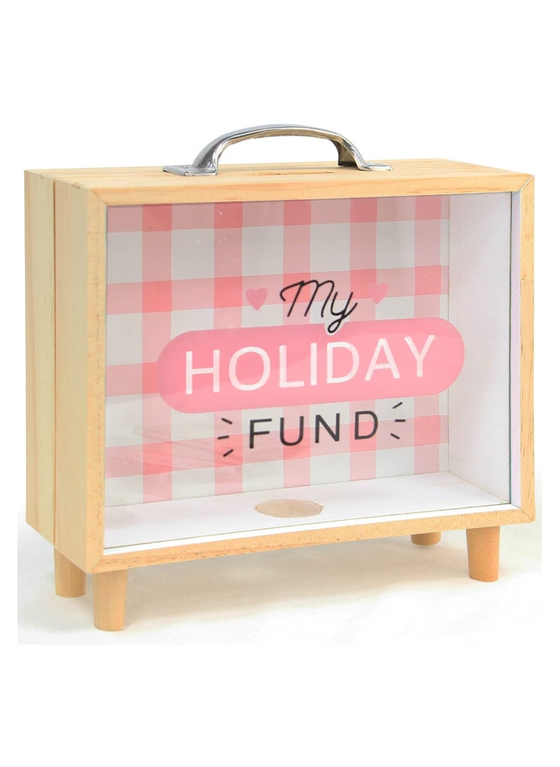 VITION - Money Bank for Adults, Money Box Coin Money Bank Decorative Shadow Box Wooden Frame Natural Wood (My Holiday Fund) - Image 1