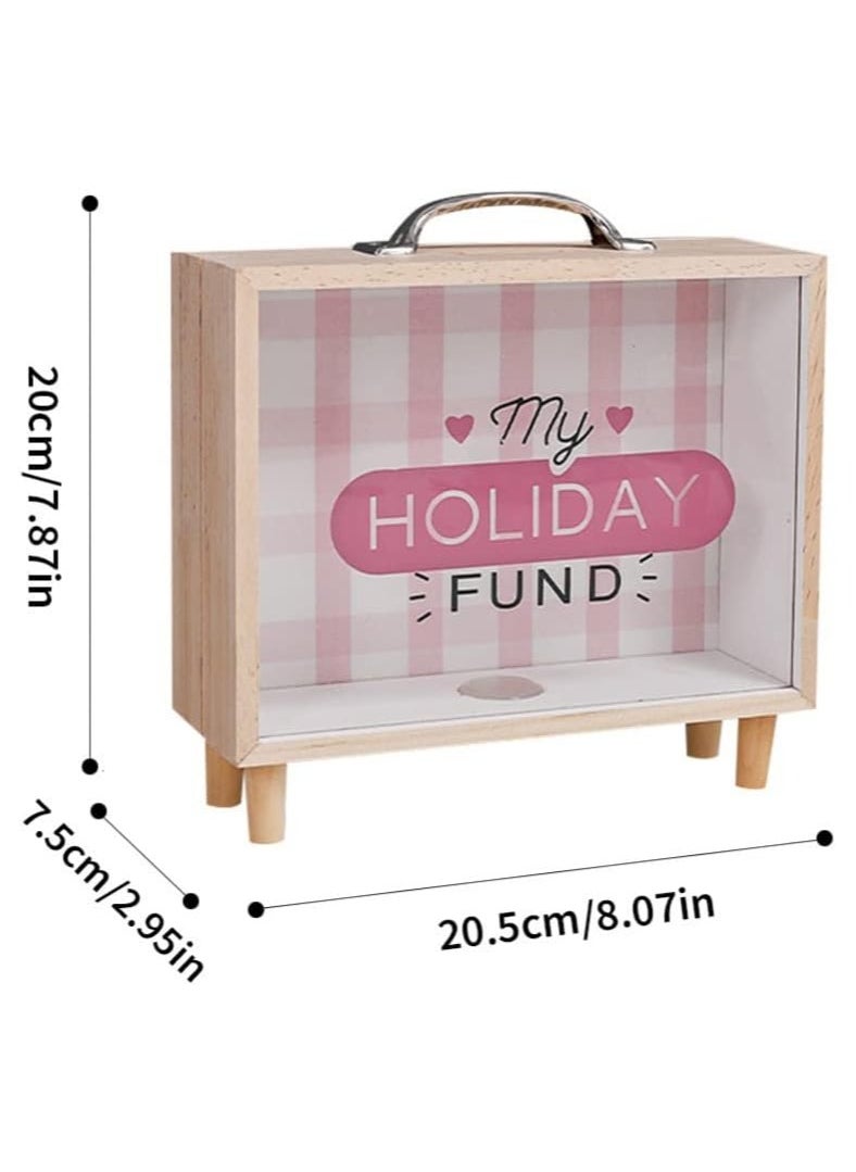 VITION - Money Bank for Adults, Money Box Coin Money Bank Decorative Shadow Box Wooden Frame Natural Wood (My Holiday Fund) - Image 1