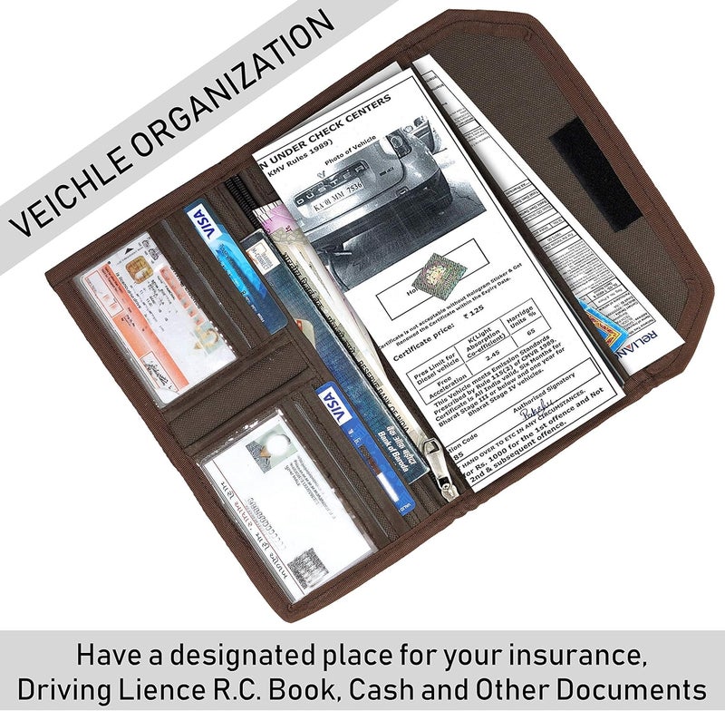 DAHSHA 2-Pack Vehicle Document Holder Wallet – Car/Bike RC Book, Licence, Insurance & PUC Organizer – PU Leather Document Case – Brown (25.5 x 12 cm) - Image 5
