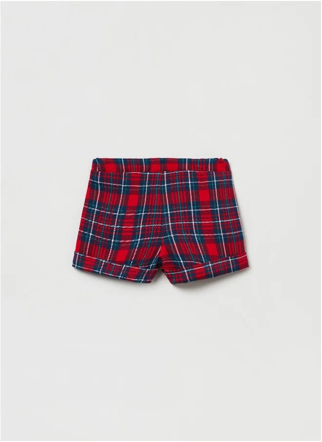 او في اس Ovs Baby Girl Tartan Patterned Shorts With Turn-Ups