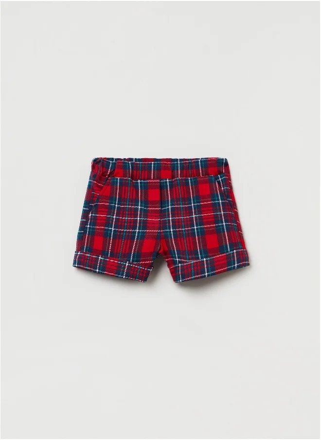 او في اس Ovs Baby Girl Tartan Patterned Shorts With Turn-Ups