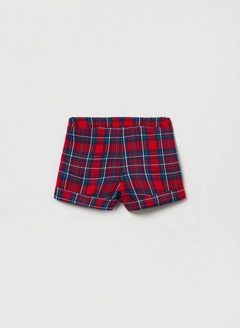 او في اس Ovs Baby Girl Tartan Patterned Shorts With Turn-Ups