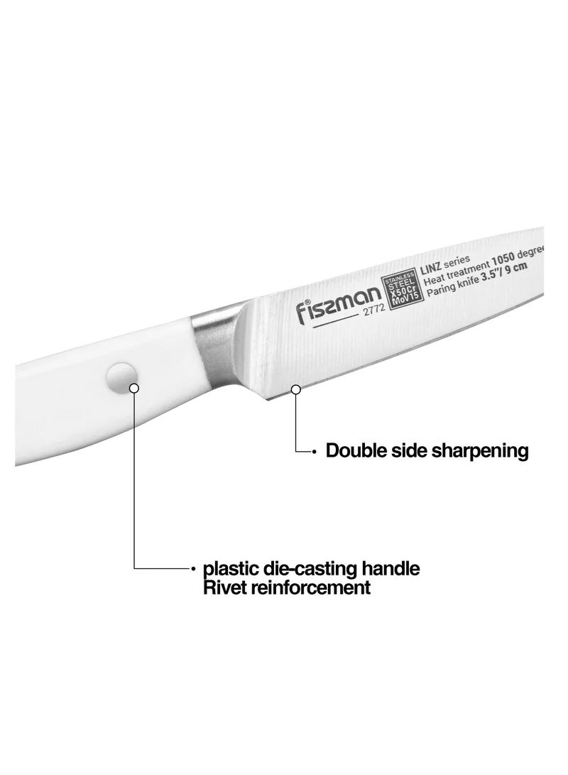 فيسمان 3.5" Paring Knife, Vegetable Knife, German Stainless Steel X30Cr13 Linz Series | White ABS Handle | Razor-Sharp Knife | Precise and Lightweight