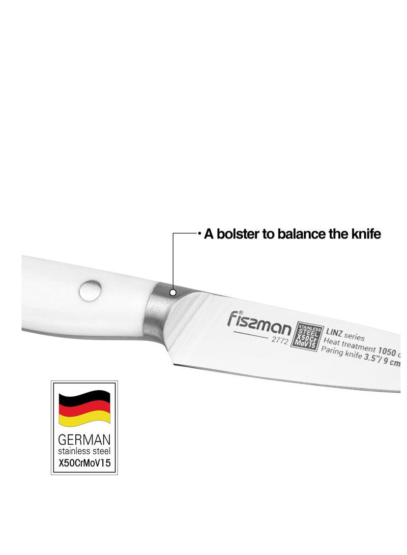 Fissman 3.5" Paring Knife, Vegetable Knife, German Stainless Steel X30Cr13 Linz Series | White ABS Handle | Razor-Sharp Knife | Precise and Lightweight  - Image 3