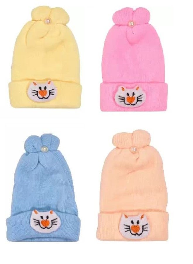 TIXY Infants Baby Boys & Baby Girls & Toddlers Woolen Caps in Attractive Design for Age Group 0 to 2 Years (Pack of 4 & 6) (Multicolor) (1-2 4) - Image 1