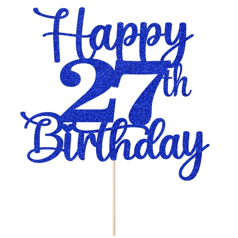 Kaoenla Happy 27th Birthday Cake Topper Hello 27 Cheers to 27 Years 27th Anniversary /27 years old birthday Party Decoration (27th  blue) - Image 2