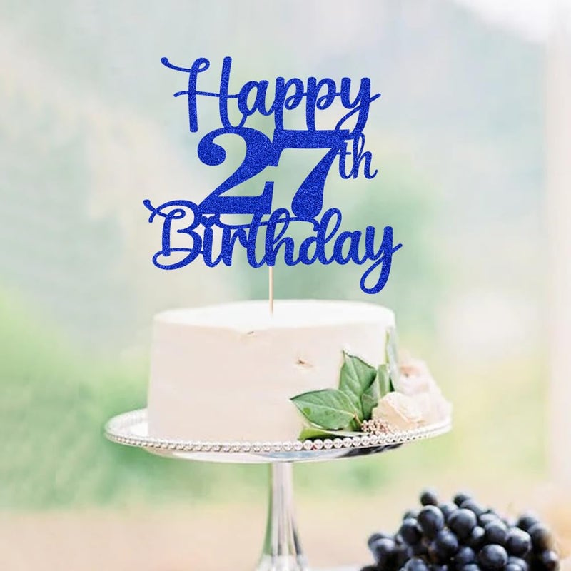 Kaoenla Happy 27th Birthday Cake Topper Hello 27 Cheers to 27 Years 27th Anniversary /27 years old birthday Party Decoration (27th  blue) - Image 3