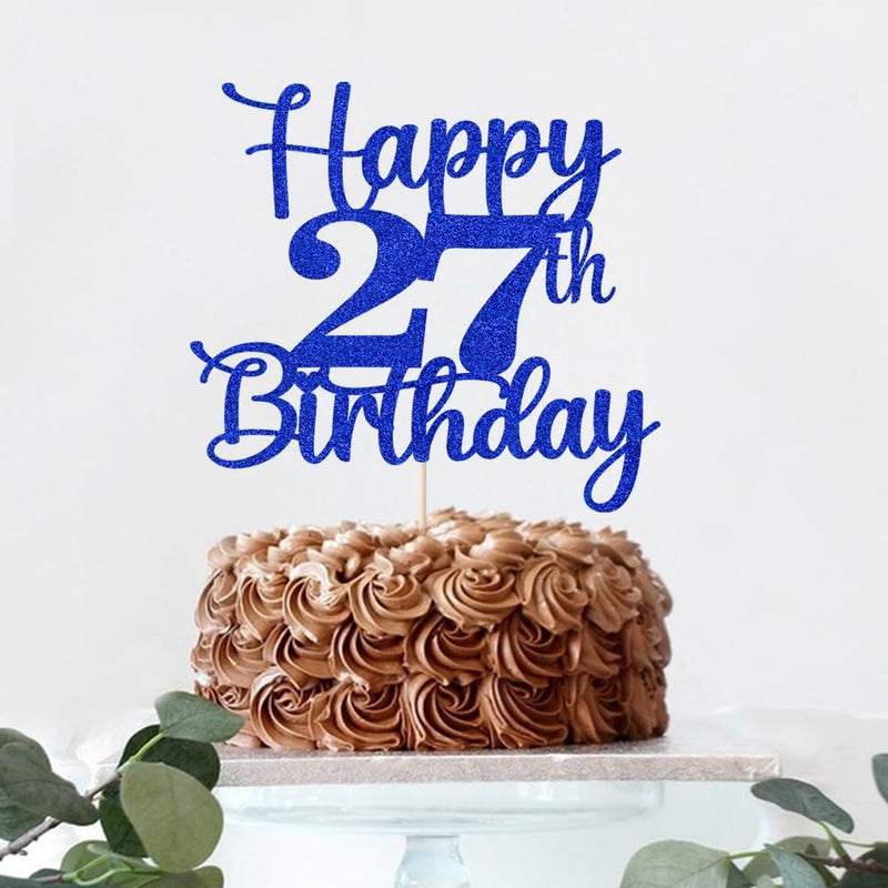 Kaoenla Happy 27th Birthday Cake Topper Hello 27 Cheers to 27 Years 27th Anniversary /27 years old birthday Party Decoration (27th  blue) - Image 4