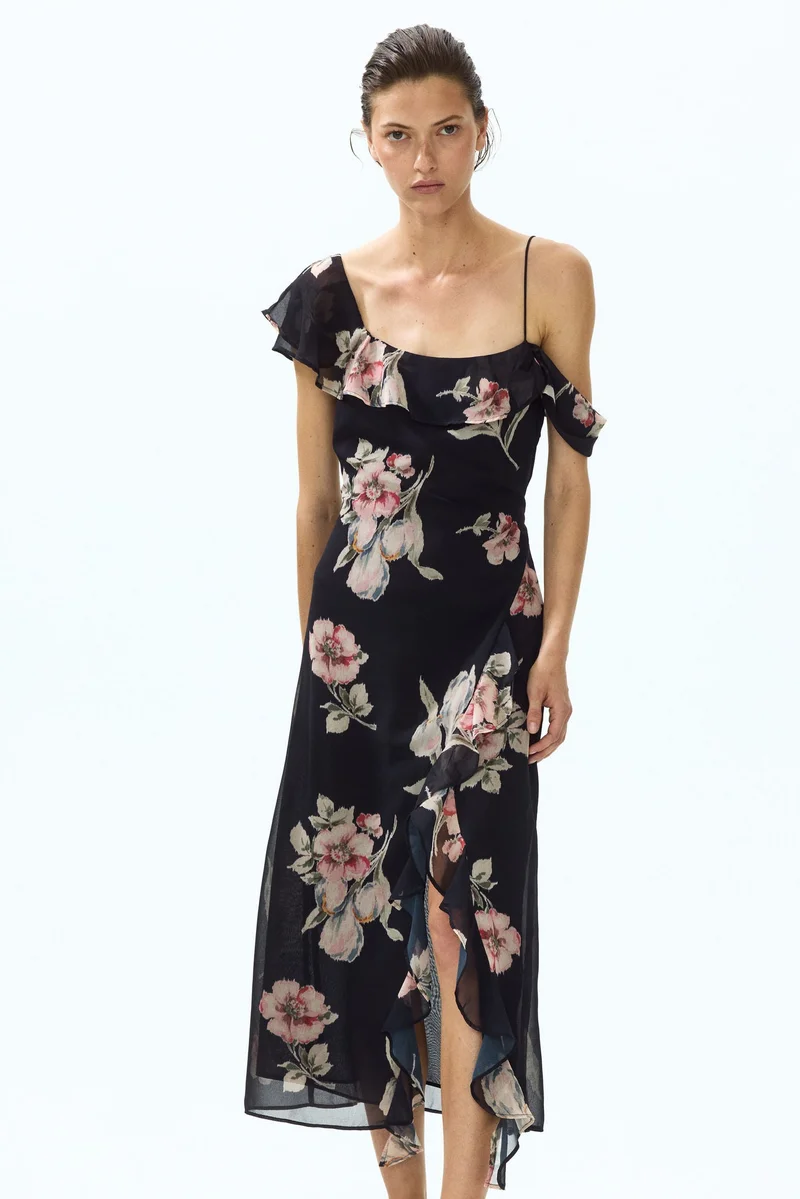 Asymmetric cold shoulder dress