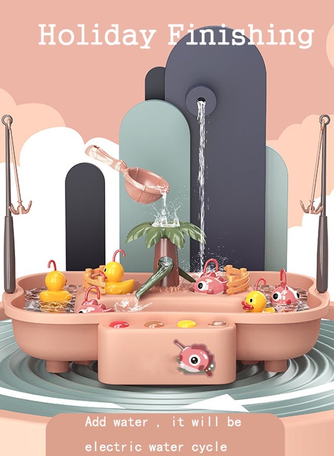 Electric circulation fishing pond set Fishing pond toys for children Rotating water spray water play toy Scenario simulation toy Parent-child interaction Birthday party gifts - Image 1