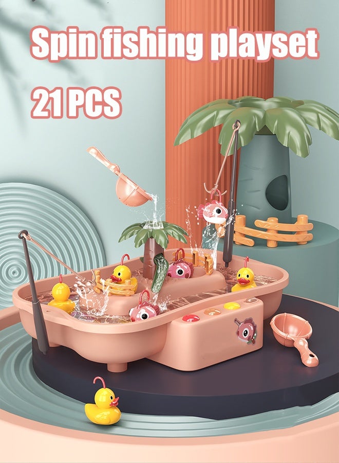 Electric circulation fishing pond set Fishing pond toys for children Rotating water spray water play toy Scenario simulation toy Parent-child interaction Birthday party gifts - Image 3
