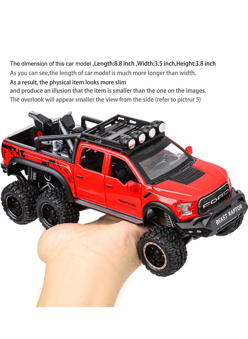 Kids Toy Pickup Truck with Sound & Light - F150 Raptor Diecast Model Car for Ages 3+ (Red) - Image 3