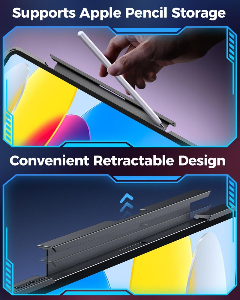 TSQQST Clear Wireless Keyboard Case for iPad (A16) 11th Generation 11-inch 2025/ iPad 10th Generation 10.9-inch 2022 with Pencil Holder & Multi-Touch Trackpad, 7-Color Backlit, 360 Rotatable, Black - Image 5