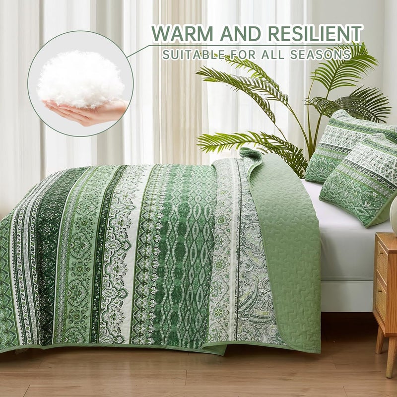 WONGS BEDDING مجموعة أغطية الأسرّة بأسلوب البوهو، حجم كينغ، لون أخضر فاتح، مجموعة أغطية أسرّة بأسلوب البوهو، غطاء سرير خفيف من القطن الميكروفيبر قابل للتحويل، مناسب لجميع المواسم، مقاس 103" × 90" (3 قطعة) - Image 3
