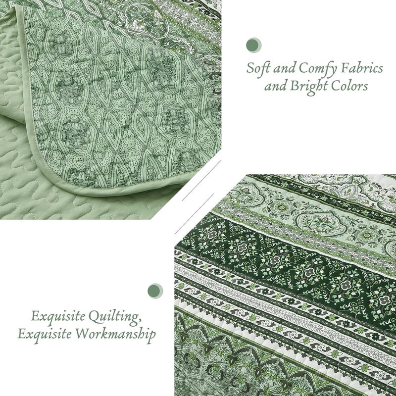 WONGS BEDDING مجموعة أغطية الأسرّة بأسلوب البوهو، حجم كينغ، لون أخضر فاتح، مجموعة أغطية أسرّة بأسلوب البوهو، غطاء سرير خفيف من القطن الميكروفيبر قابل للتحويل، مناسب لجميع المواسم، مقاس 103" × 90" (3 قطعة) - Image 5