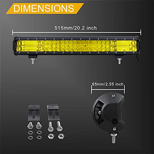 SKYWORLD 20 inch 288W Car Led Light Bar with 12V Wiring Harness Kit, Aluminum License Plate Mounting Bracket Holder for Off Road Truck SUV 4x4, 3000K Yellow Driving Fog Lights - Image 2