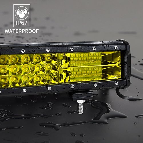 SKYWORLD 20 inch 288W Car Led Light Bar with 12V Wiring Harness Kit, Aluminum License Plate Mounting Bracket Holder for Off Road Truck SUV 4x4, 3000K Yellow Driving Fog Lights - Image 5