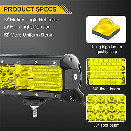 SKYWORLD 20 inch 288W Car Led Light Bar with 12V Wiring Harness Kit, Aluminum License Plate Mounting Bracket Holder for Off Road Truck SUV 4x4, 3000K Yellow Driving Fog Lights - Image 3