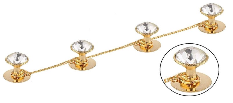 VAMA Fashions Gold Plated White Crystal Kurta Buttons with Chain for Men & Women - Image 1