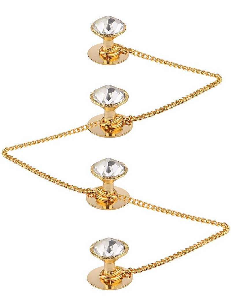 VAMA Fashions Gold Plated White Crystal Kurta Buttons with Chain for Men & Women - Image 5
