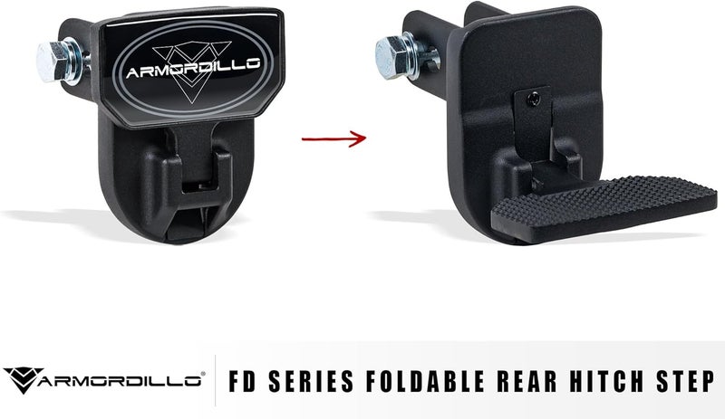 Armordillo FD Series 5" Foldable Rear Hitch Step - Class 3 Compatible, Matte Black Steel - Image 2