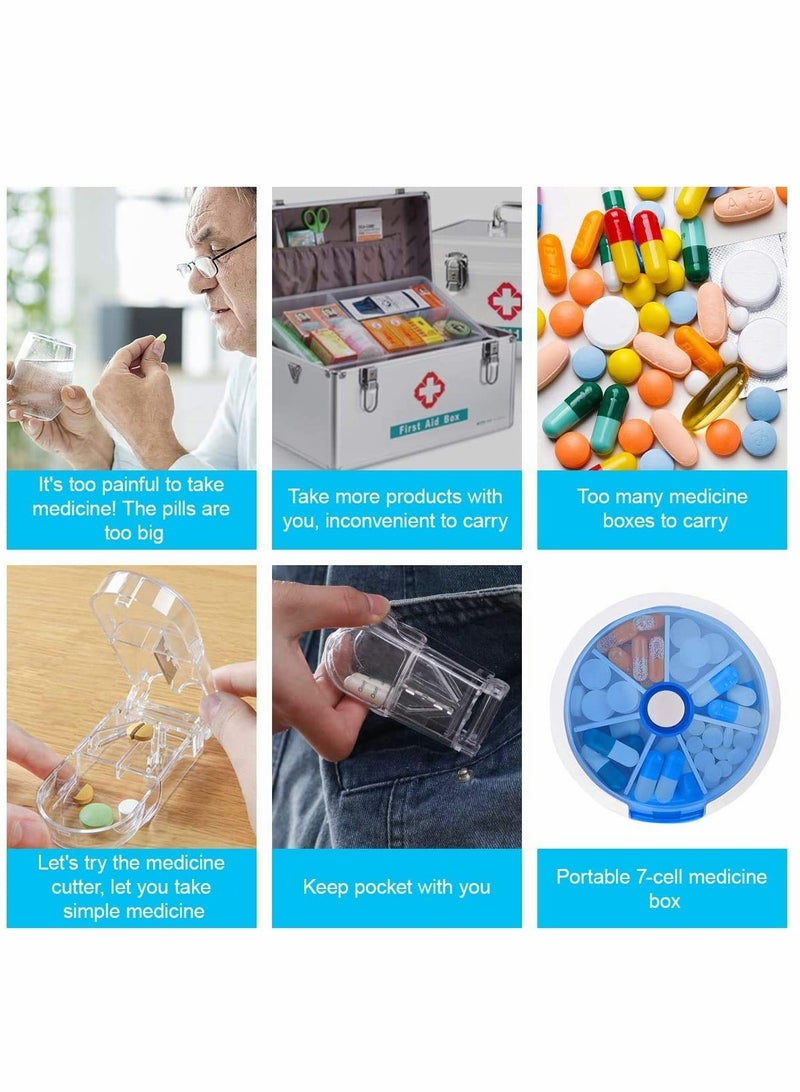 SOLARAE 1 Box Cutter Splitter 4 Times a Day Case 7 Medicine Organiser With Clamshell Spinning Open Design Dispensers - Image 3