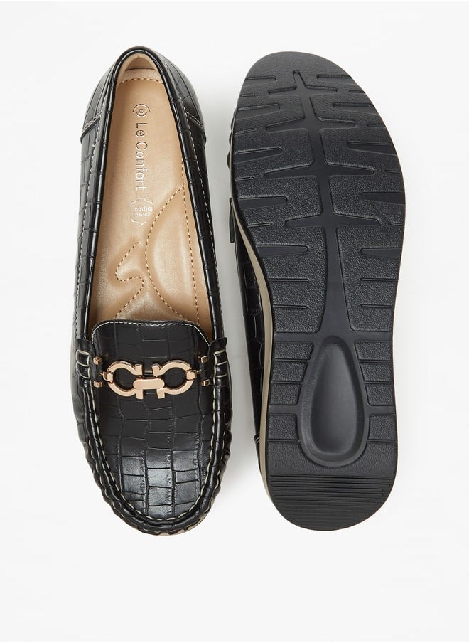 Le Confort Women Textured Slip-On Loafers With Metal Accent Detail  - Image 4