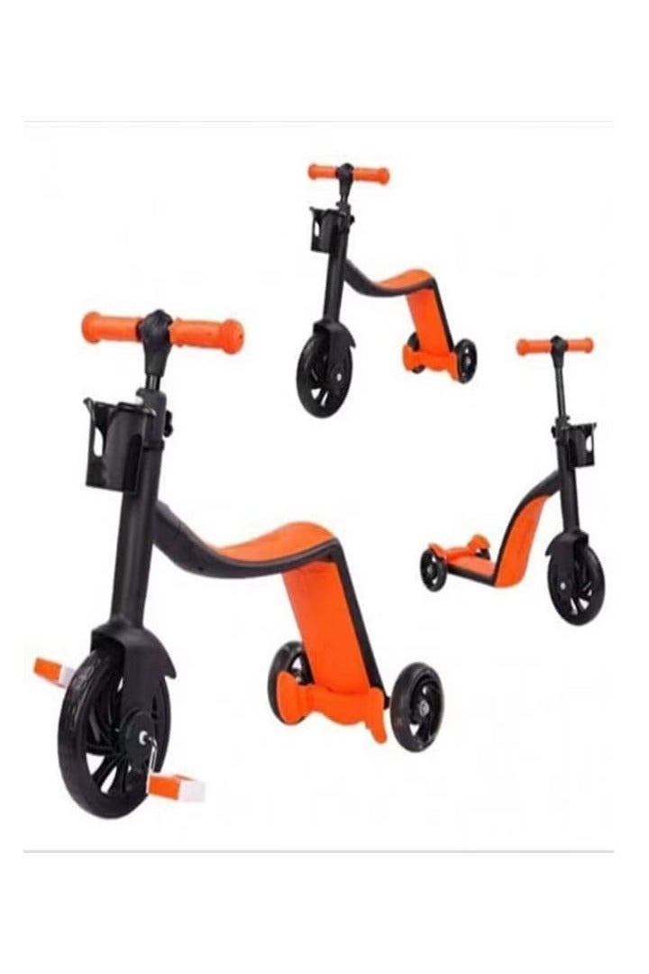 3-in-1 Convertible Tricycle and Scooter for Kids - Foldable Ride-On Toy with Adjustable Seat and Handlebar - Balance Bike, Tricycle and Kick Scooter in One - for Toddlers and Preschoolers (Orange)  - Image 1