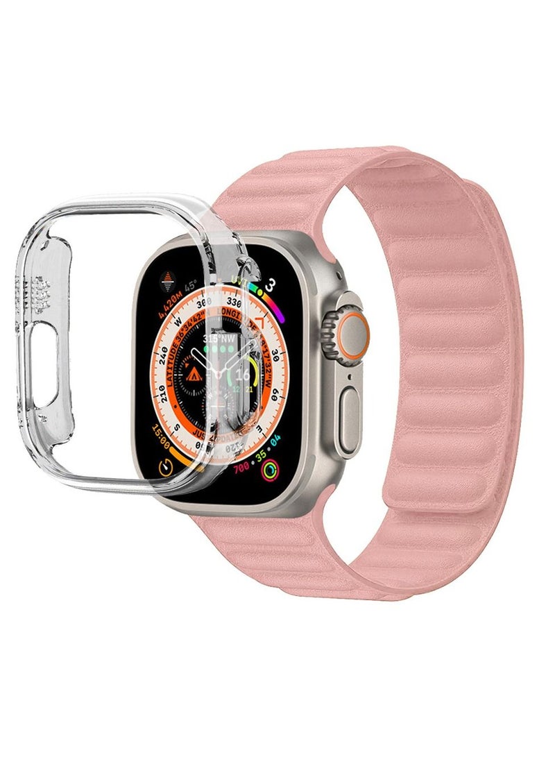 CATANES 2 Packs For Apple Watch Band 49mm Leather Link Strap Magnetic Loop Bracelet and Clear Cup Holder Light Pink  - Image 3