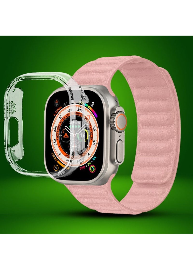 CATANES 2 Packs For Apple Watch Band 49mm Leather Link Strap Magnetic Loop Bracelet and Clear Cup Holder Light Pink  - Image 2