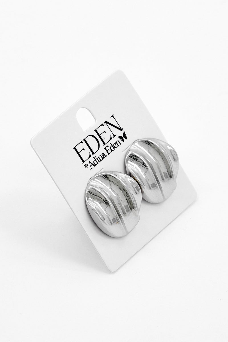 ADINA EDEN Women Puffy Ridged Circle Stud Earrings, Silver - Image 1