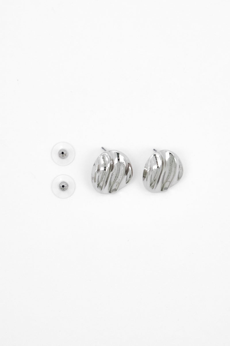 ADINA EDEN Women Puffy Ridged Circle Stud Earrings, Silver - Image 3
